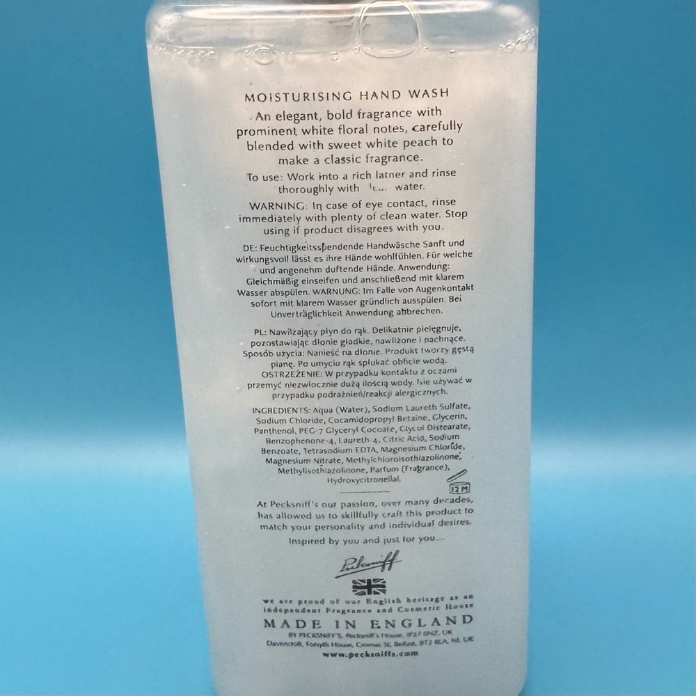 Pecksniff's England Moisturizing Hand Wash Gardenia & White Peach 16.9 FL OZ - Picture 3 of 3